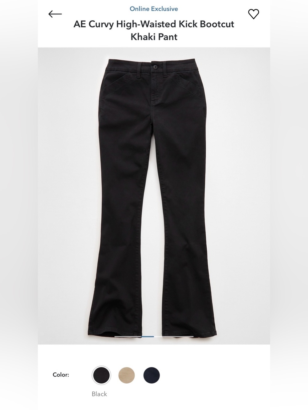 American Eagle Curvy High Rise Kick Boot Pants Black 6 Long Womens